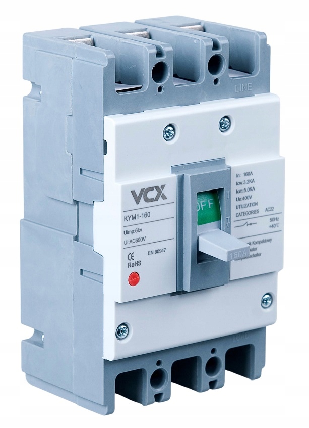  /><p><b>DANE TECHNICZNE:</b></p><p><b>Model:</b> KYM3P400A</p><p><b>Ui (AC):</b> 690V</p><p><b>Uimp (kV):</b> 6</p><p><b>kategoria:</b> AC22</p><p><b>Ue:</b> 400V</p><p><b>Icw:</b> 3,2kA</p><p><b>Icm:</b> 5,0kA</p><p><b>Ilosc:</b> pól 3</p><p><b>Wyzwalacz wzrostowy 230V </b>(opcjonalnie do dokupienia na naszej aukcji SHTKYM400A)<b>:</b><b>SHTKYM400A</b></p><p>Wyłączniki kompaktowe <b>KYM</b> to elementy instalacyjne, które przeznaczone są do wyłączania oraz załączania obwodów elektrycznych.</p><p>Jako element zabezpieczający zalecany jest do montażu w instalacji ze względu na wysoką skuteczność działania, w tym również na szybką możliwość resetowania oraz ponownego załączenia.</p><p>Wyposażony w bariery izolacyjne.</p><p>Zgodny z <b>PN-EN 60947.</b></p><img src=