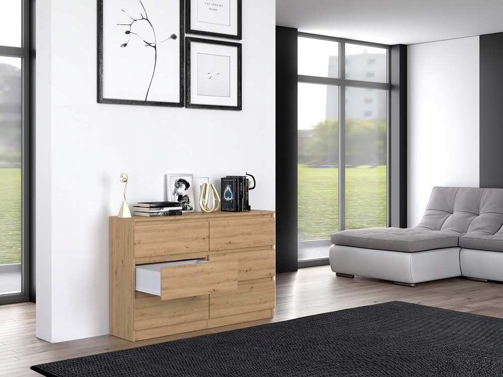 KOMODA NOWOCZESNA 120 cm POJEMNA SZAFKA REGAŁ SZUFLADY MEBLE DĄB ARTISAN Szerokość mebla 120 cm