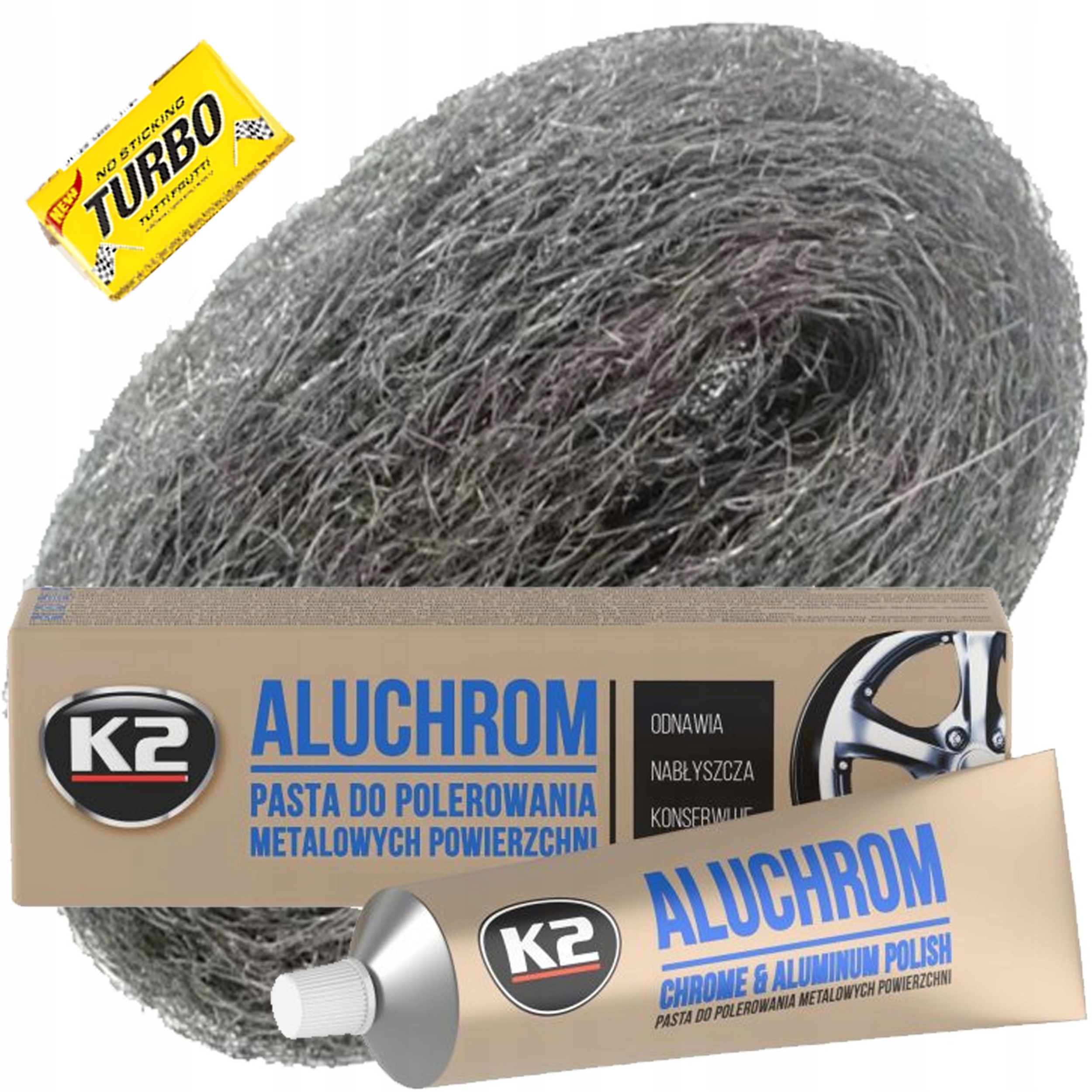 Zestaw K2 Do Polerowania Aluminium Felg Metalu K2 Aluchrom Wełna Stalowa
