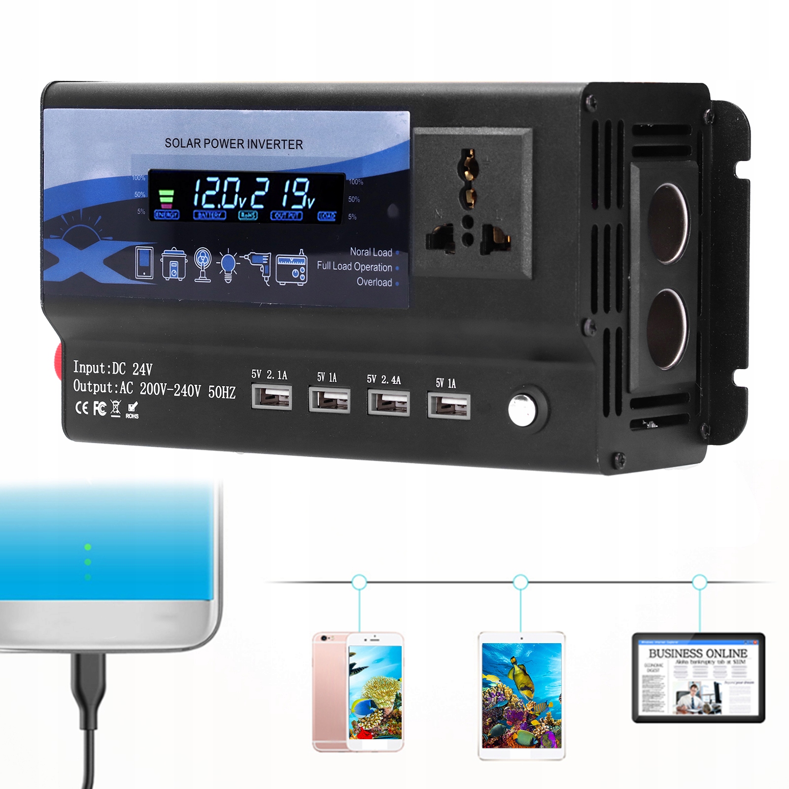 PRZETWORNICA NAPIĘCIA SAMOCHODOWA 24V 240V 4000W Marka bez marki