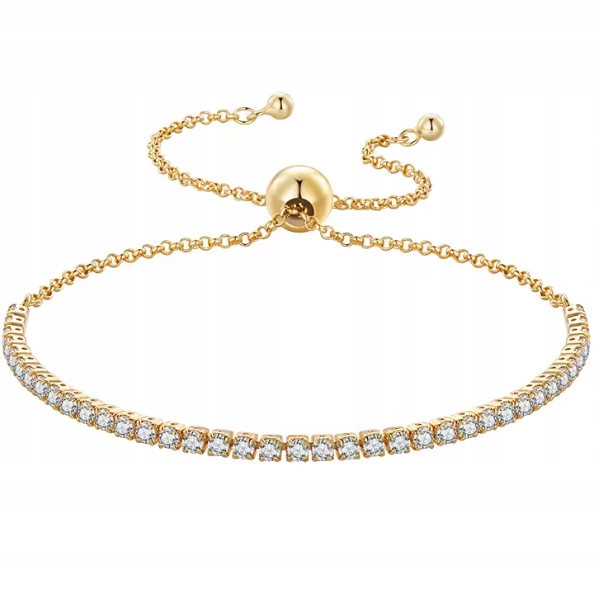 Zlatý náramek se zirkony , pozlacený, nastavitelný, 18cm, 9 Cm , 20cm, stříbro 925