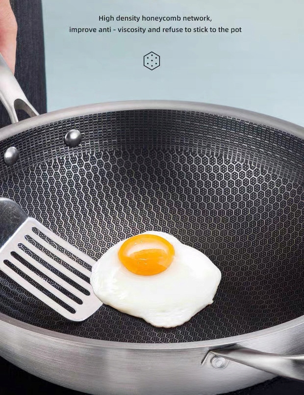 Wok 28 cm Nerezová Ocel Medová Plástev Indukce