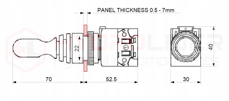 JOYSTICK MANIPULATOR ELEKTRYCZNY MONOSTABILNY 22mm MS 3-POZ ON-OFF-ON ONPOW Producent części Onpow