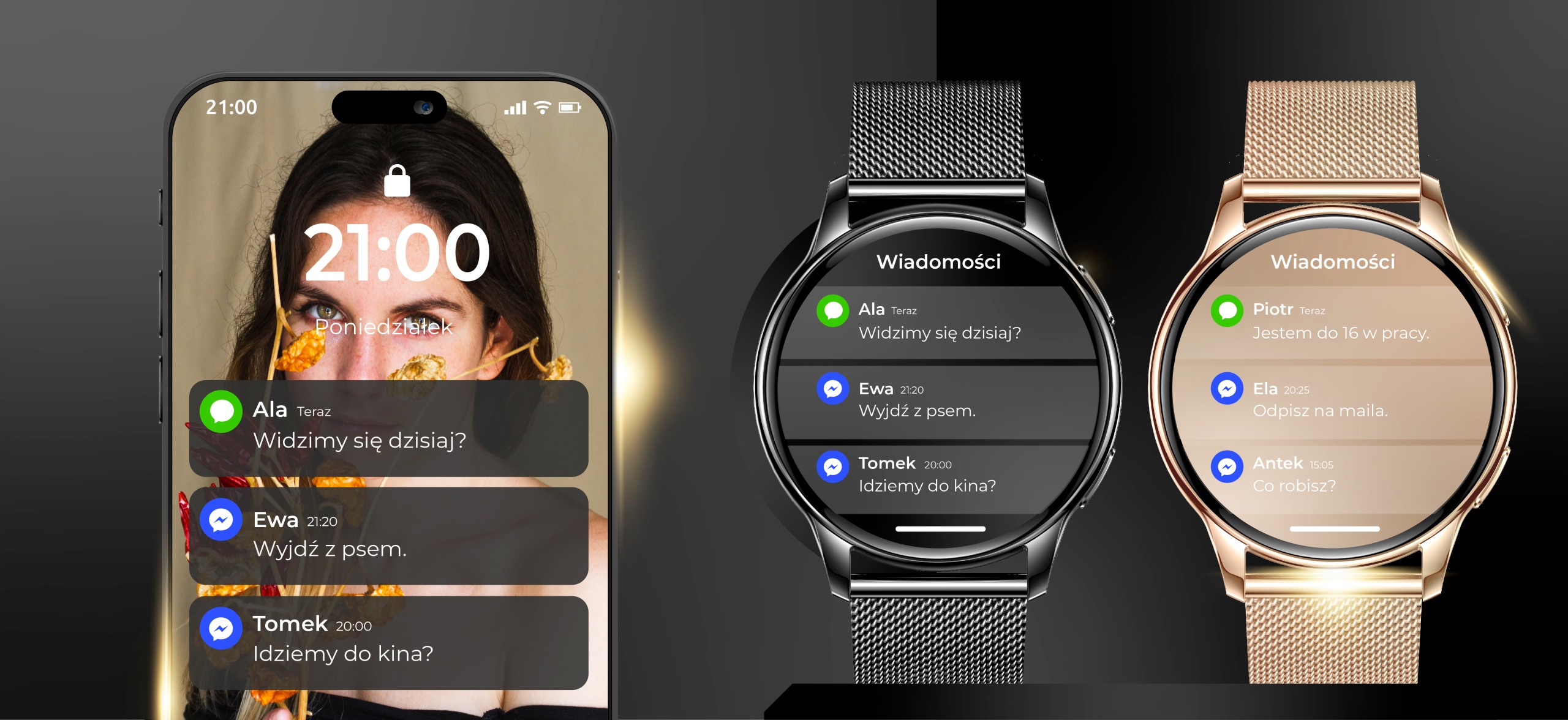 SMARTWATCH ZEGAREK DAMSKI MENU PL ROZMOWY POWIADOMIENIA SPORT 4 PASKI Obsługa ładowania bezprzewodowego tak