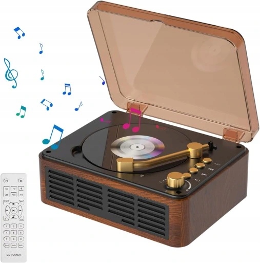 CD přehrávač z retro dřeva Bluetooth přehrávač Hnědý