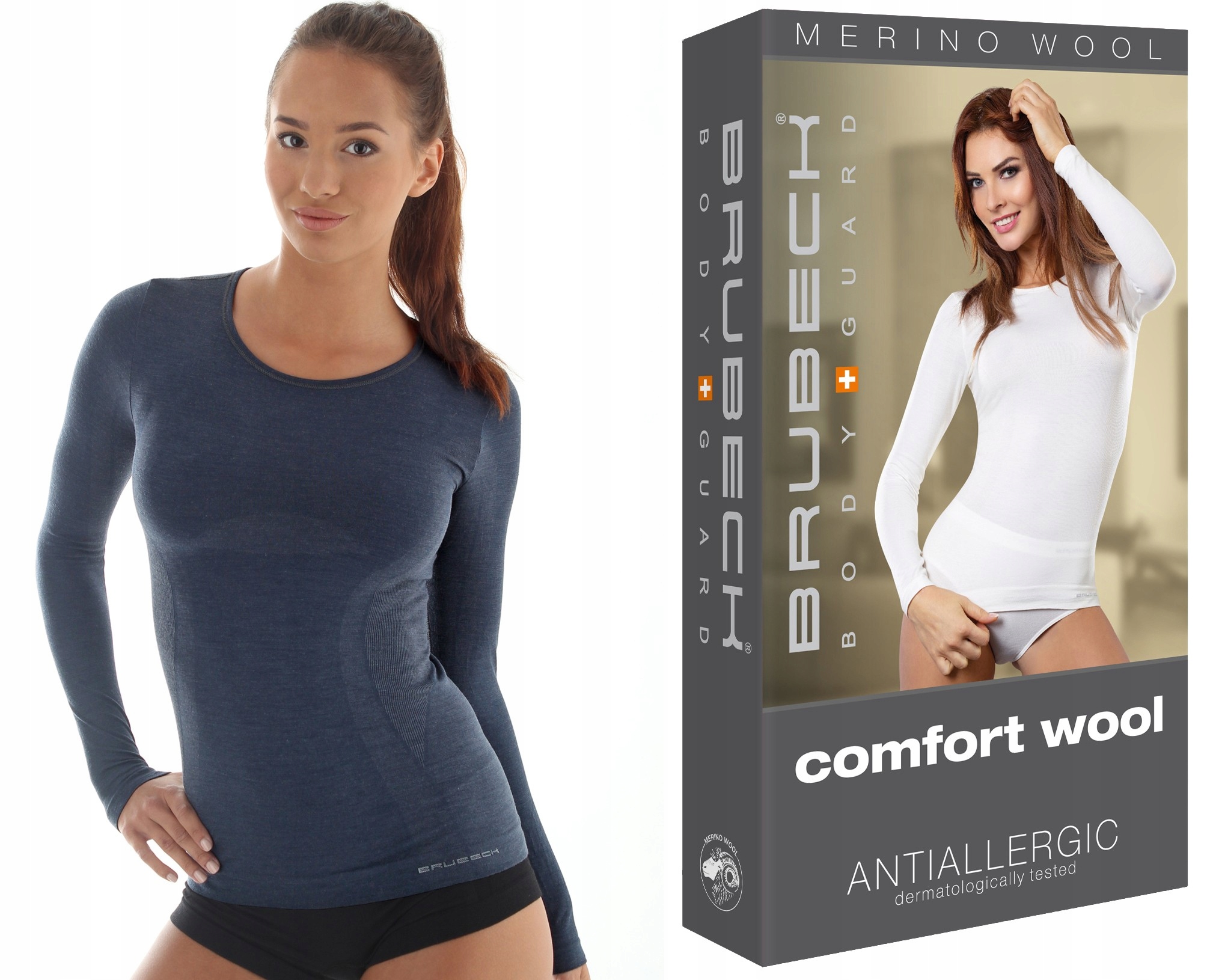 LS11610 Koszulka damska z długim rękawem COMFORT WOOL ciemny jeans L