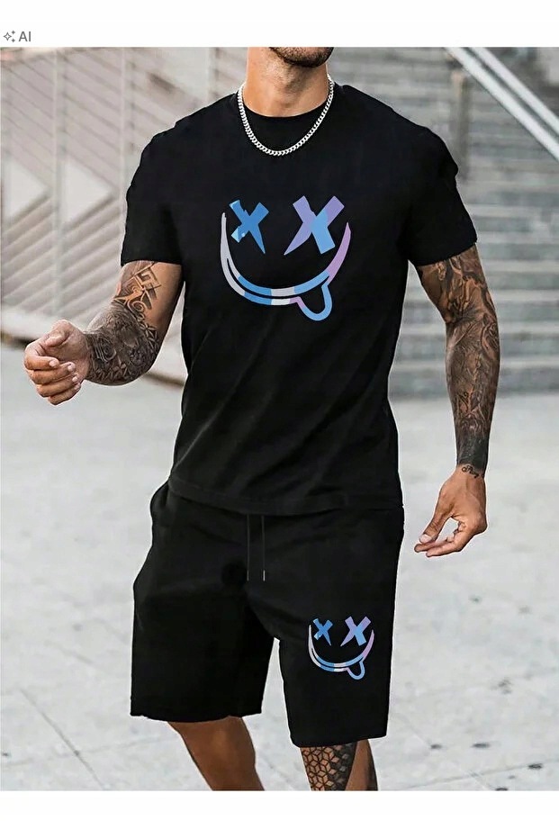 Černý Pánský Komplet Z Bavlněné Sportovní Tkaniny 7XL 5IA