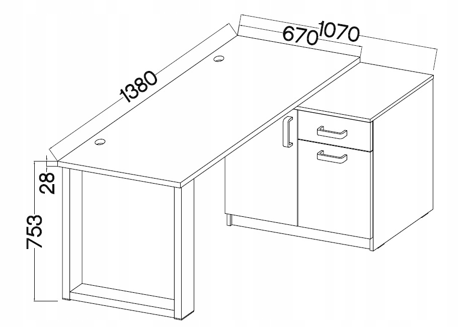 Biurko z komodą METZ 130 dąb artisan Kształt blatu narożny