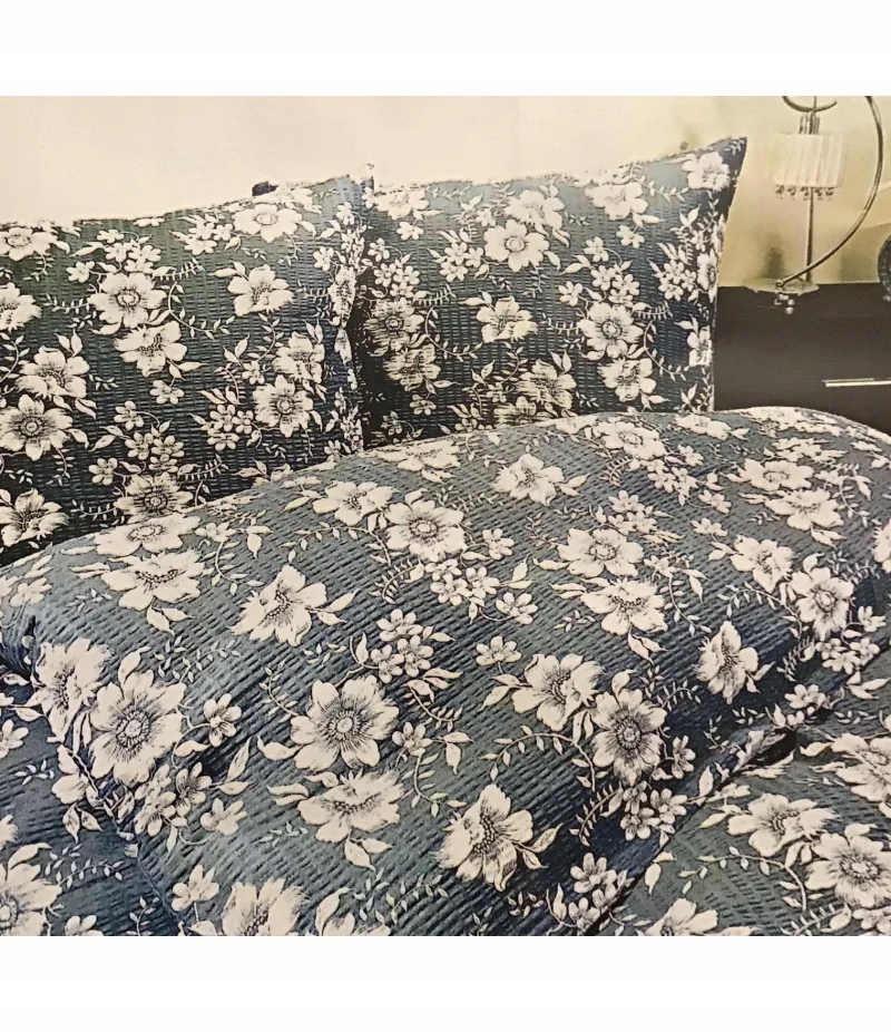 Pościel Z Kory 100% Bawełna 220x200cm Szara W Białe Kwiatki