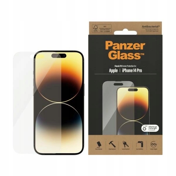 Tvrzené sklo PanzerGlass Classic Fit antibakteriální pro iPhone 14 Pro