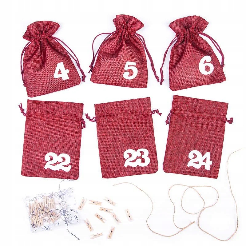 Adventní kalendář sada 24 prázdných sáčků s čísly, girlanda, dekorace
