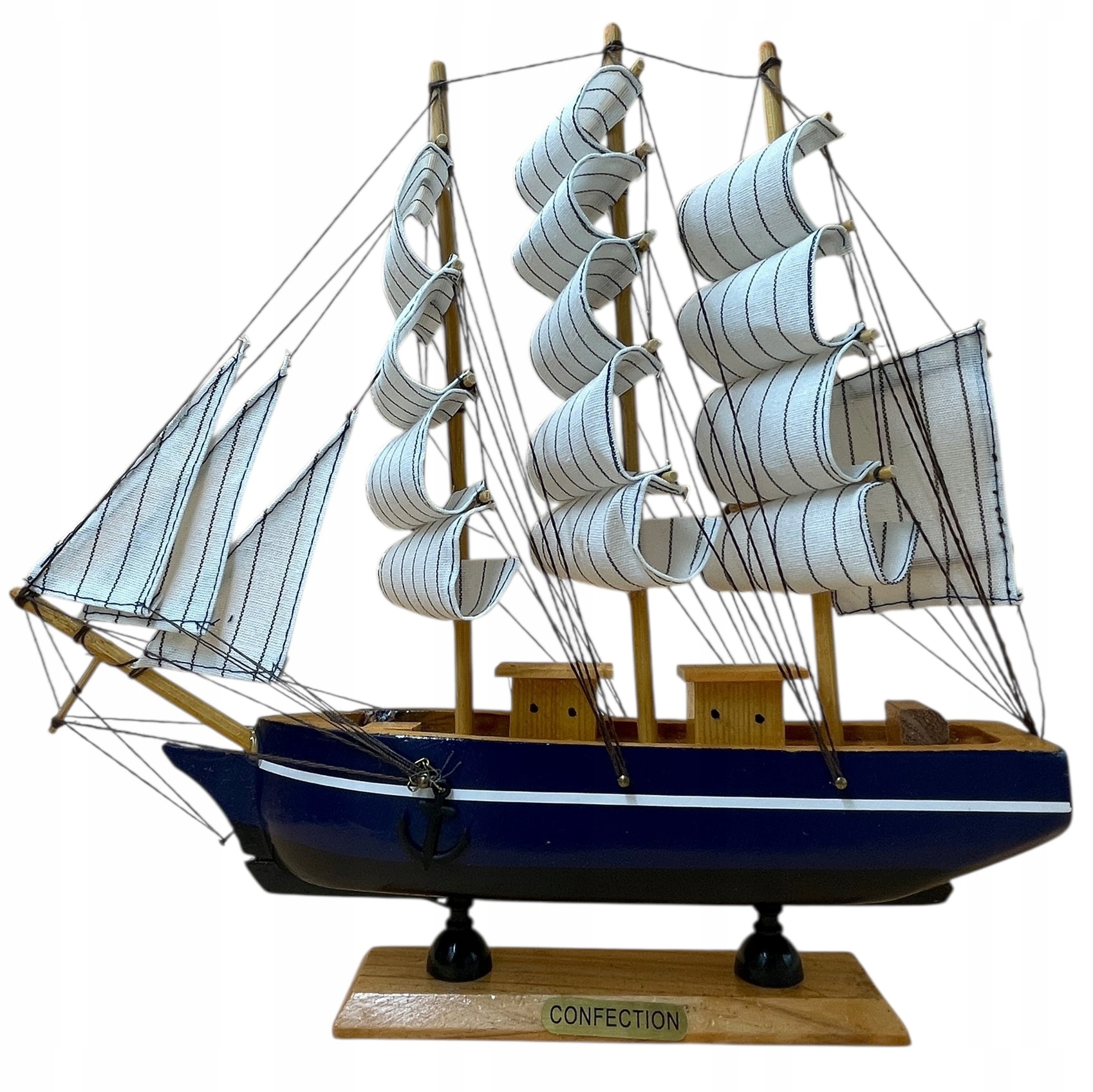 Statek Łódź Drewniana Kolekcjonerski Żaglowiec Okręt 33cm