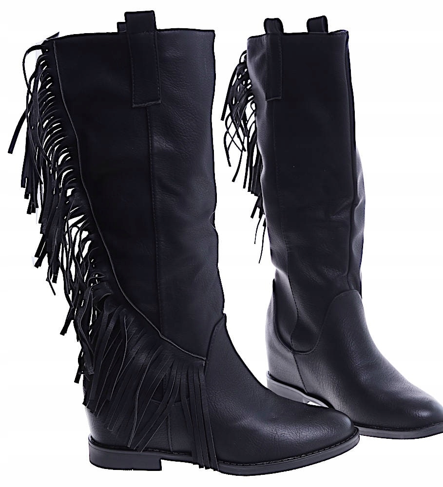 CZARNE DAMSKIE KOZAKI KOWBOJKI KOTURN 14903 36 Rozmiar 36