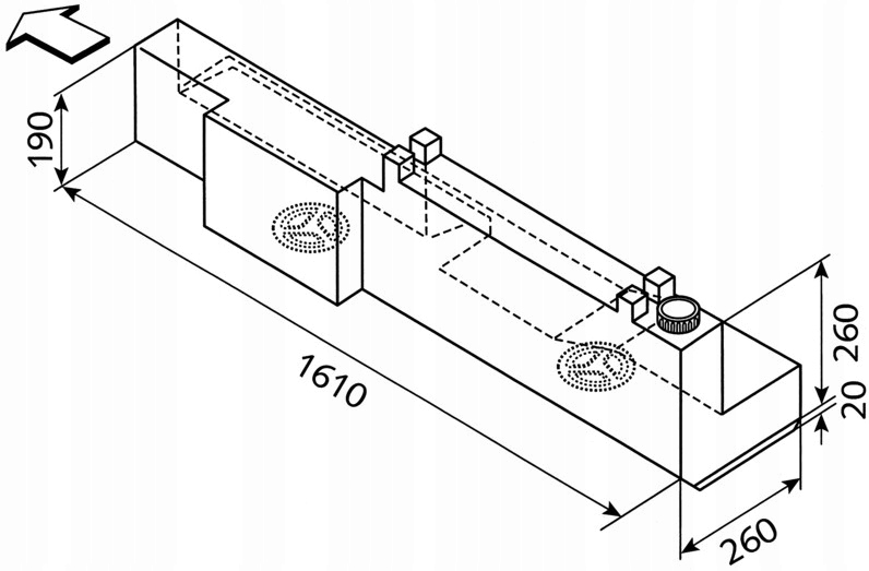 ZBIORNIK NA WODĘ CZYSTĄ I SZARĄ EV 1410 SPRINTER VW LT 1997-2006 PRAWY 59L Numer katalogowy części 61048