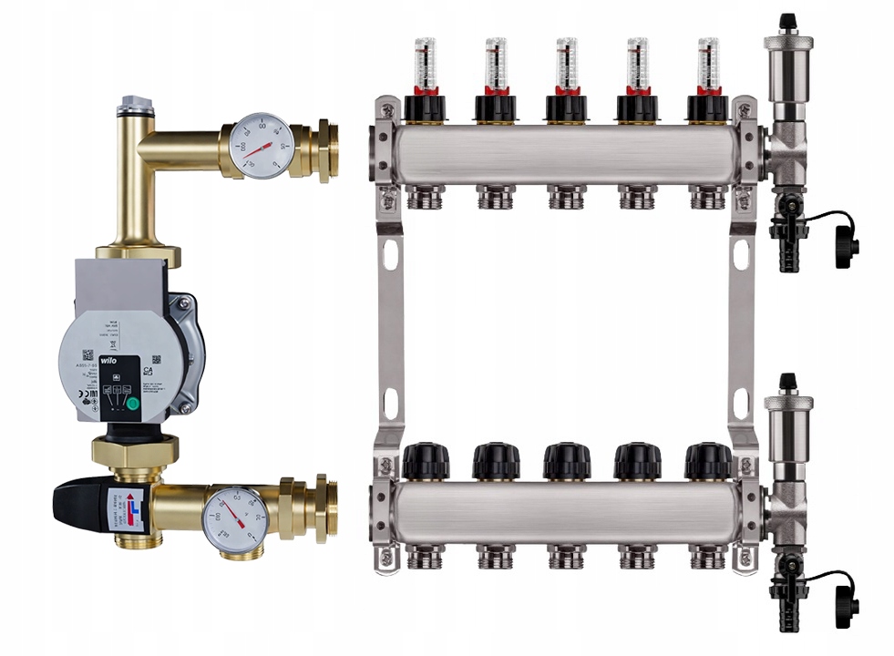 Rozdělovač pro podlahu 5 sekcí nerezový pro vytápění Čerpadlo Wilo