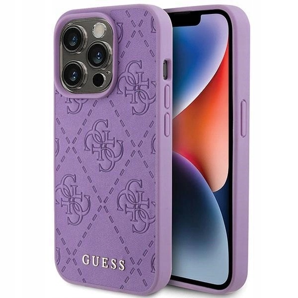 Pouzdro Guess Leather 4G Stamped pro iPhone 15 Pro fialové