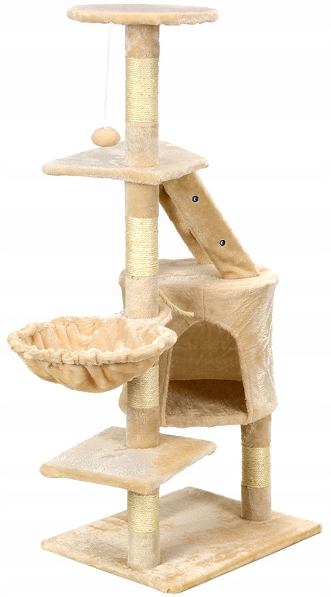 Levně Škrabadlo pro kočky Vysoké 120 cm 5 úrovní Sisal Hračky Domeček Pelíšek