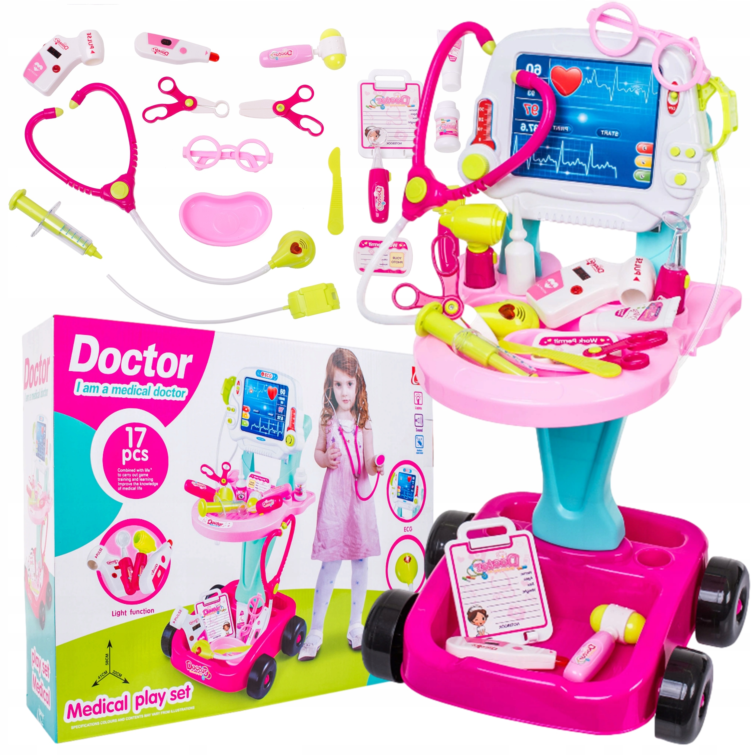 Duży zestaw lekarski EKG STETOSKOP XXL mały lekarz doktor ŚWIATŁO DŹWIĘK