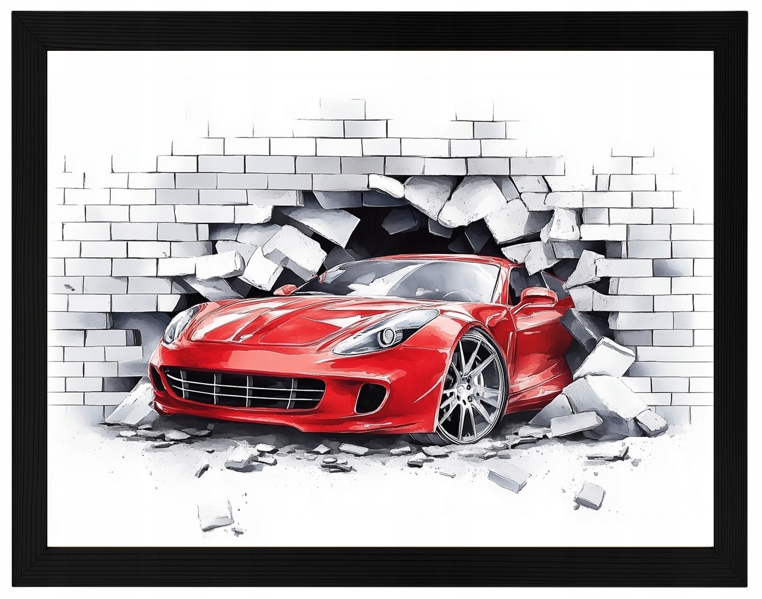 Plakát Rámeček Dřevo Červené Auto Ferrari Mur 3D 80x60