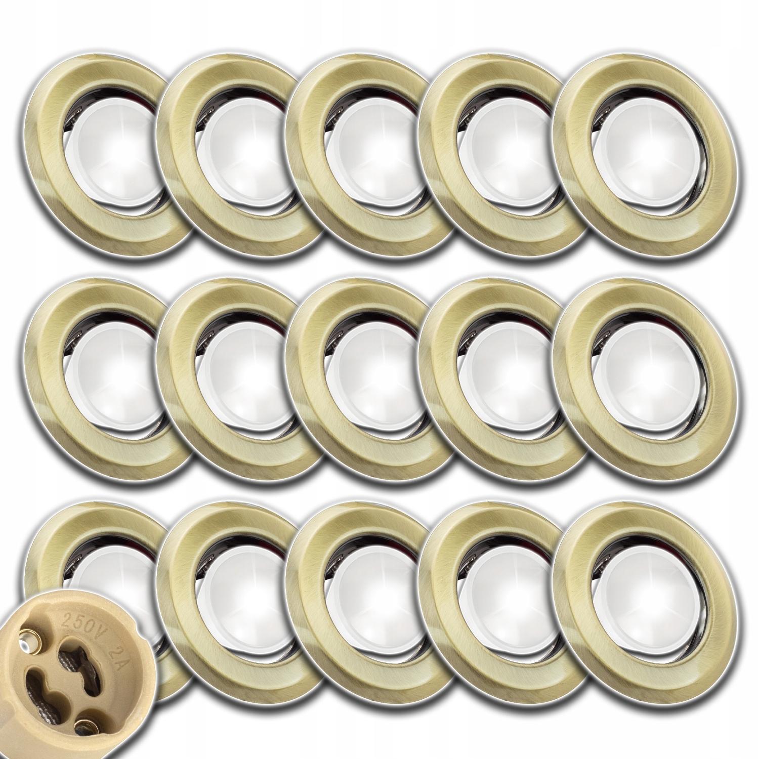 15x Mosazná Stropní Objímka+žárovka GU10 1,5W Nw Neutrální+zásuvka