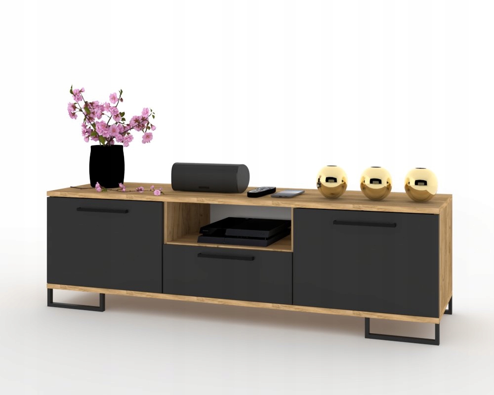 Rtv skříňka Komoda do obývacího pokoje dveře a šuplík Hania Kwadro 150 Craft Černá