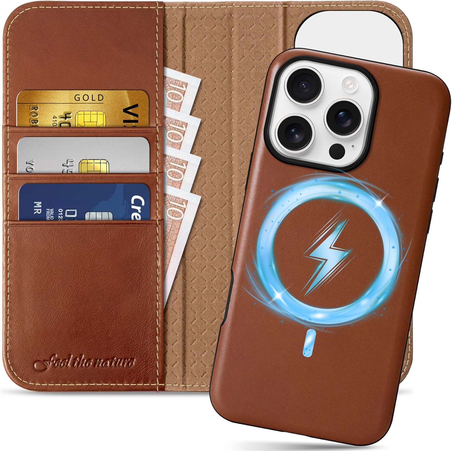 Pouzdro pro iPhone 16 Pro 6,3 2v1 Shieldon z kůže, peněženka Retro