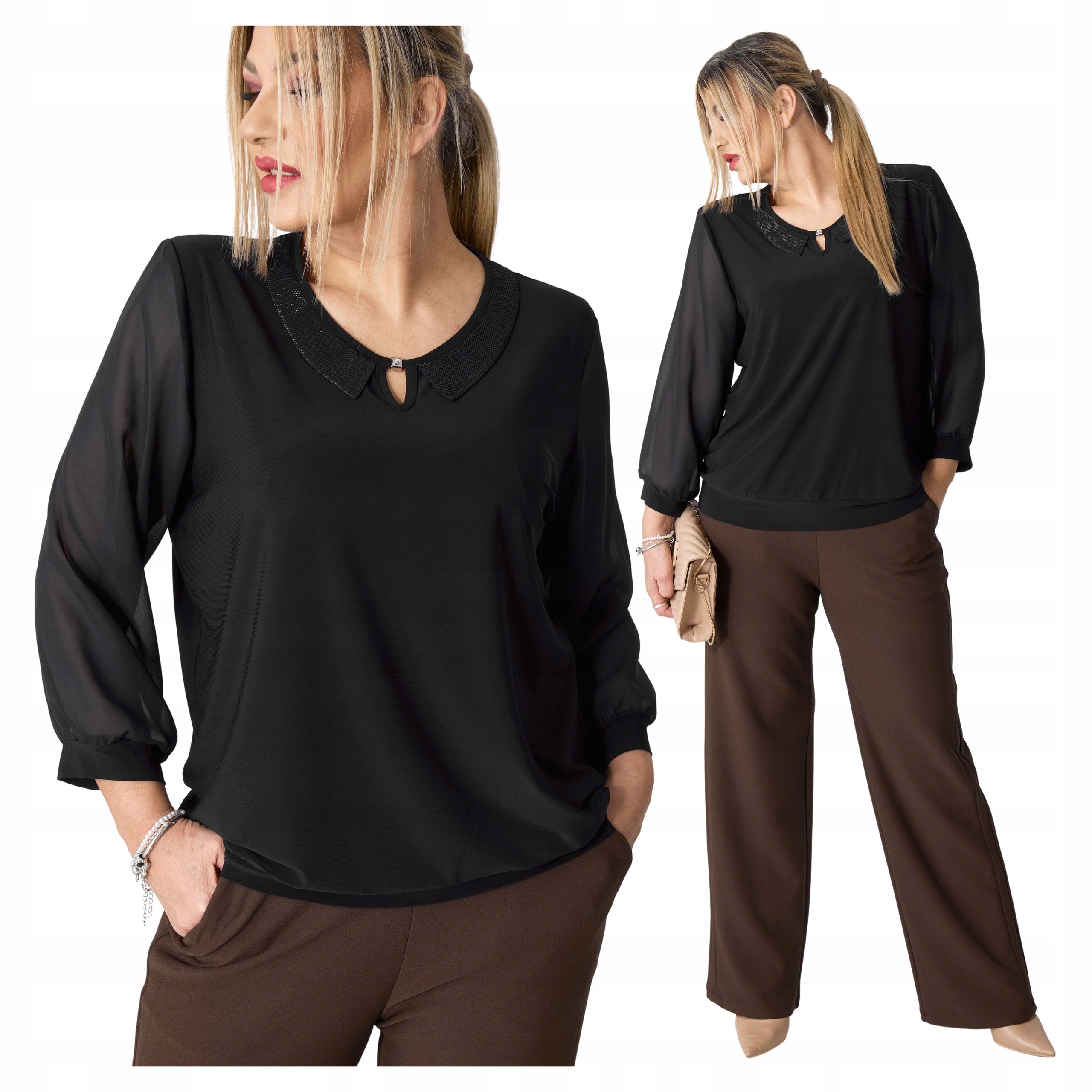 Wizytowa Bluzka Damska Z Kołnierzykiem Polski Producent Duże Rozmiary