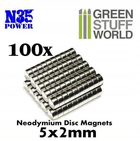 Neodymové magnety 5x2mm N35 100 ks