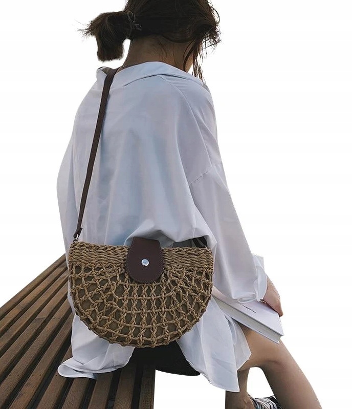 Torebka PLECIONA na ramię BOHO KOSZYK PÓŁKSIĘŻYC Kolekcja summer time