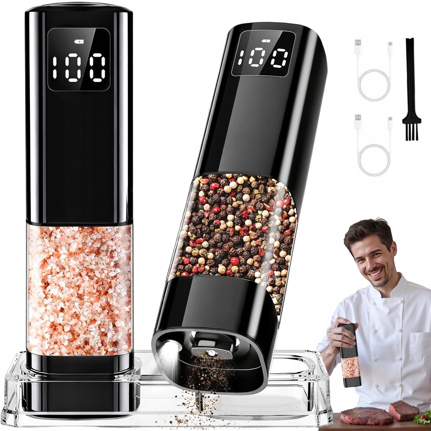 Elektrický Mlýnek Na Sůl A Pepř Tenký A Silný Nastavitelný 2KS 100 ML