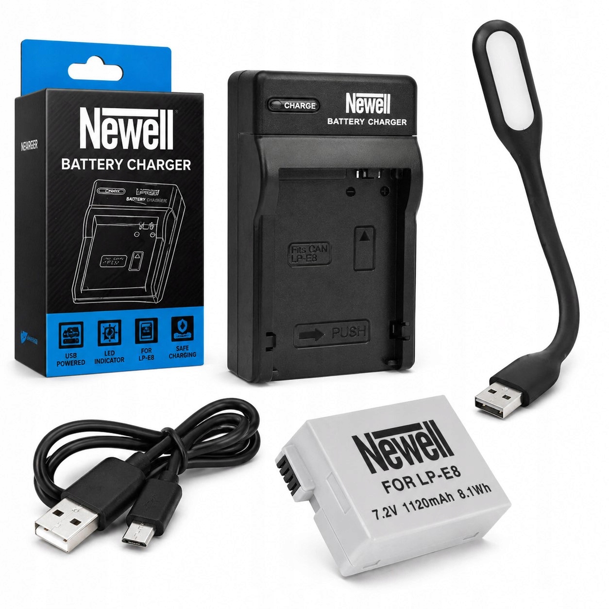 Sada baterií nabíječka Canon 550D 600D 650D 700D LP-E8 Usb Dárek Led