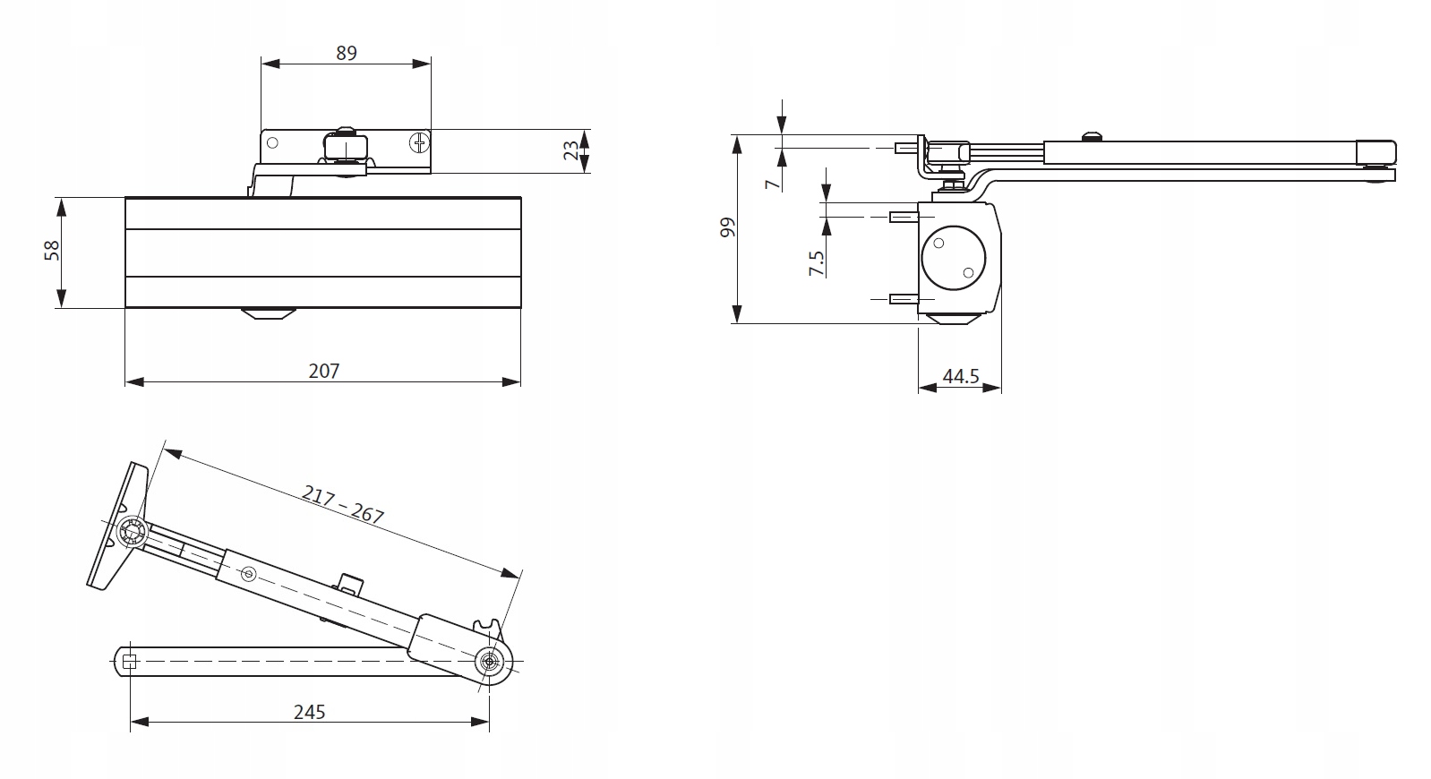 Samozamykacz GU BKS OTS 210 kpl. z blokadą srebrny Marka G-U