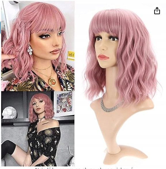 Faelbaty Krátké fialovo-růžové paruky s ofinou, syntetické, 30 cm