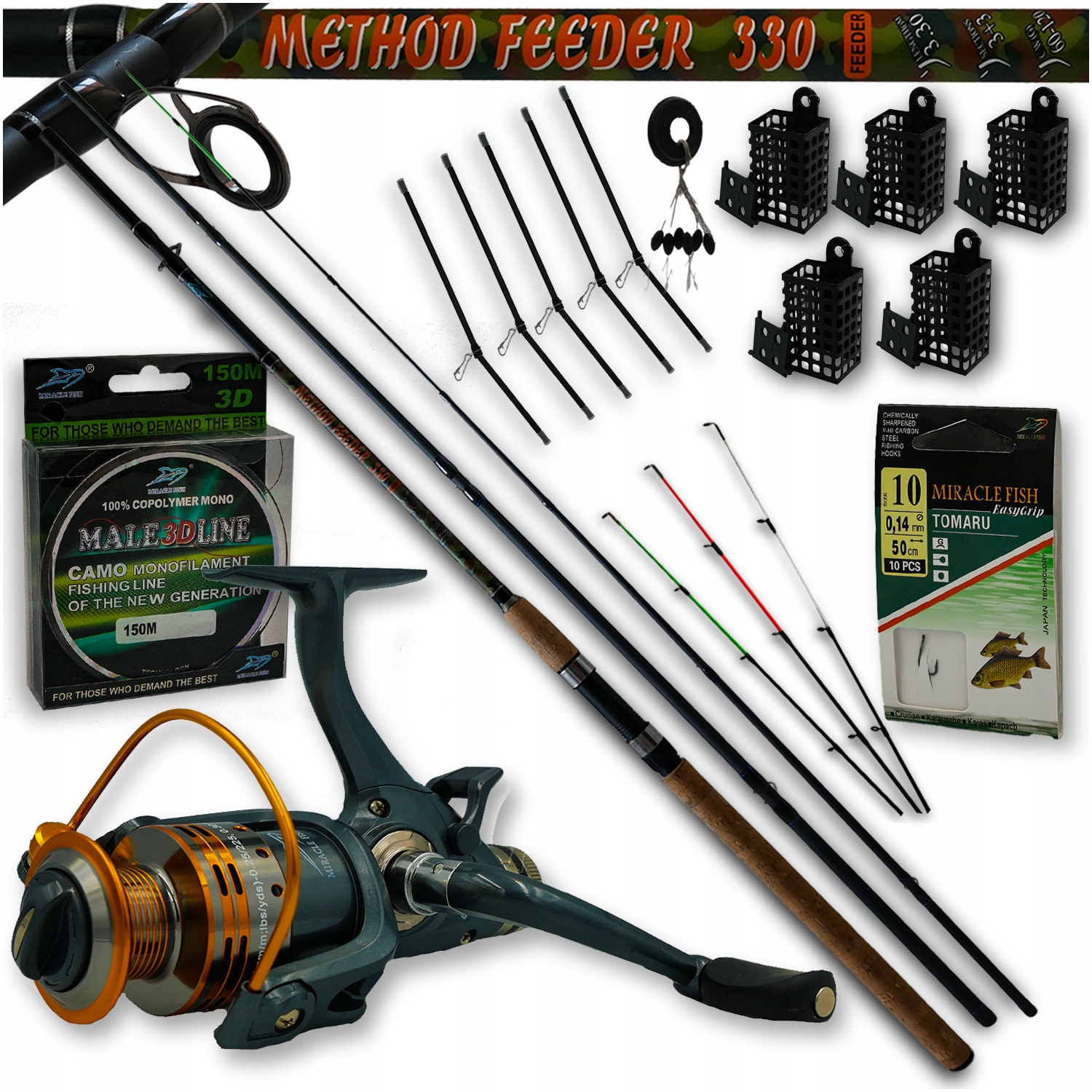 Zestaw Feederowy Klasyk Feeder Wędka Kołowrotek Koszyczki Przypony Żyłka