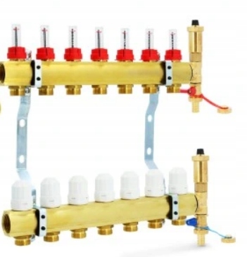 Rozdělovač pro podlahové topení Pex, 7 okruhů, s rotametry