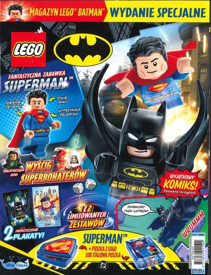 Lego Batman Ws nr 1/2025 stalowa puszka prostokątna z figurką Superman