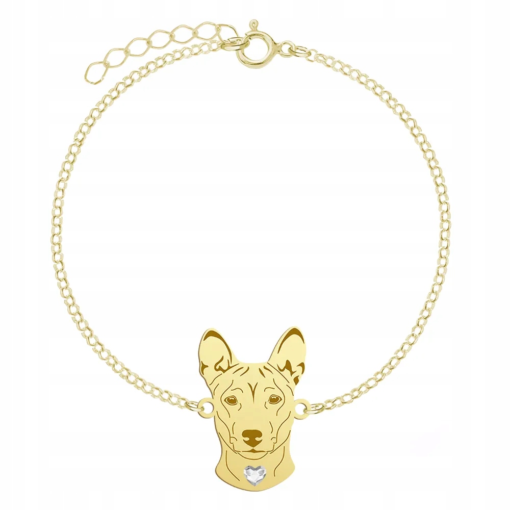 Zlatý náramek se psem plemene Basenji 925 Šperky Dárek Gravírování Bonus