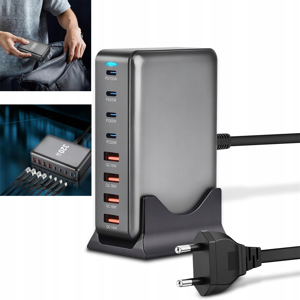 Rychlá Nabíječka 4xUSB-C 4xUSB GaN3 320W Qc Pd pro notebook a telefon