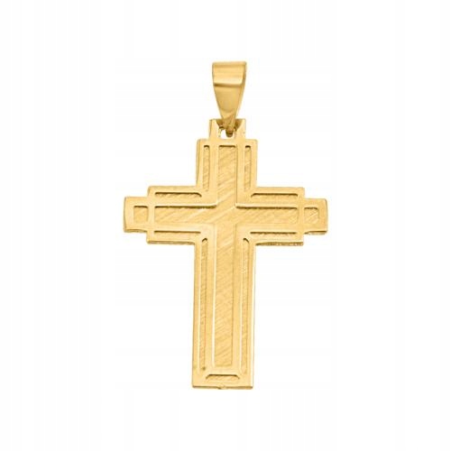 Zlatý Kříž 585, moderní křížek s matováním jako dárek bez kamenů