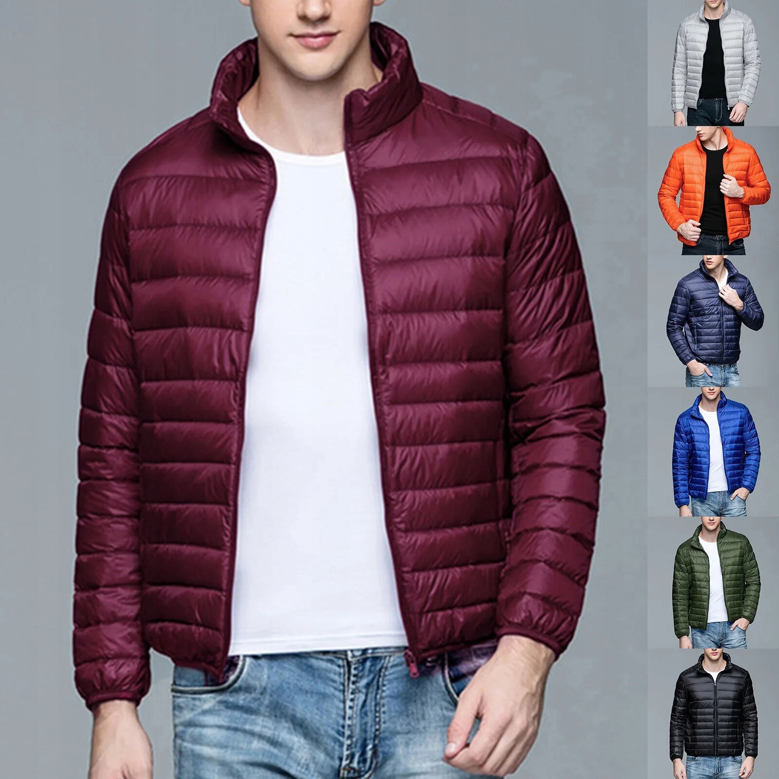 Winter Men's Down Jacket Ultra Light Solid Jackets Długość inna