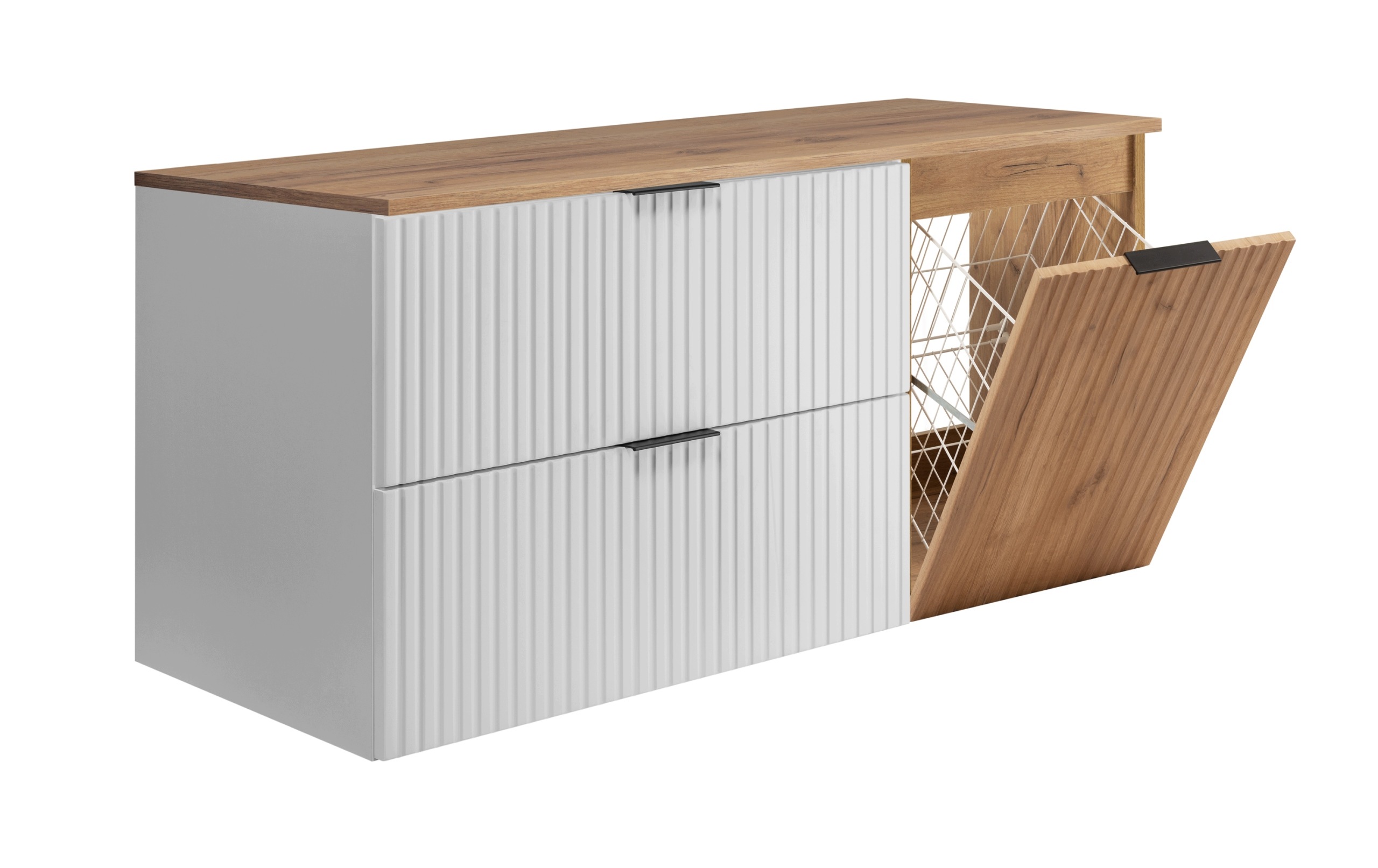 Szafka łazienkowa pod umywalkę 120 cm z koszem na pranie ryfle biały craft