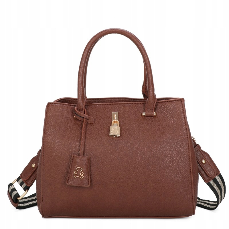 Lulucastagnette Dámská Kabelka S Medvídkem Kufřík Eko Kůže Přívěsek Na Klíče Hnědá