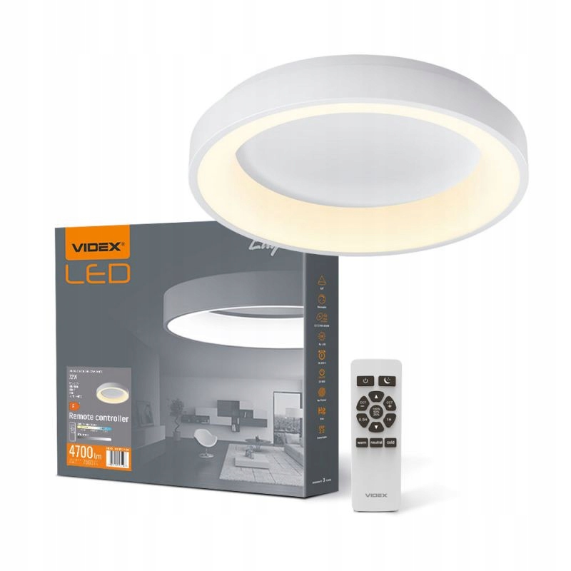 Stropní Svítidlo stmívač časovač Led Videx 72W nástěnný bílý 45 cm 4700 lm dálkový ovladač