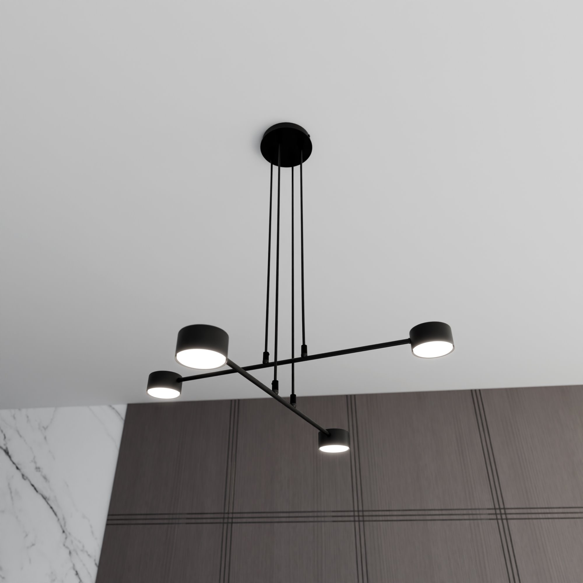 Moderní černá lampa s 4 rameny, moduly GX53 Modus 4 pro obývací pokoj