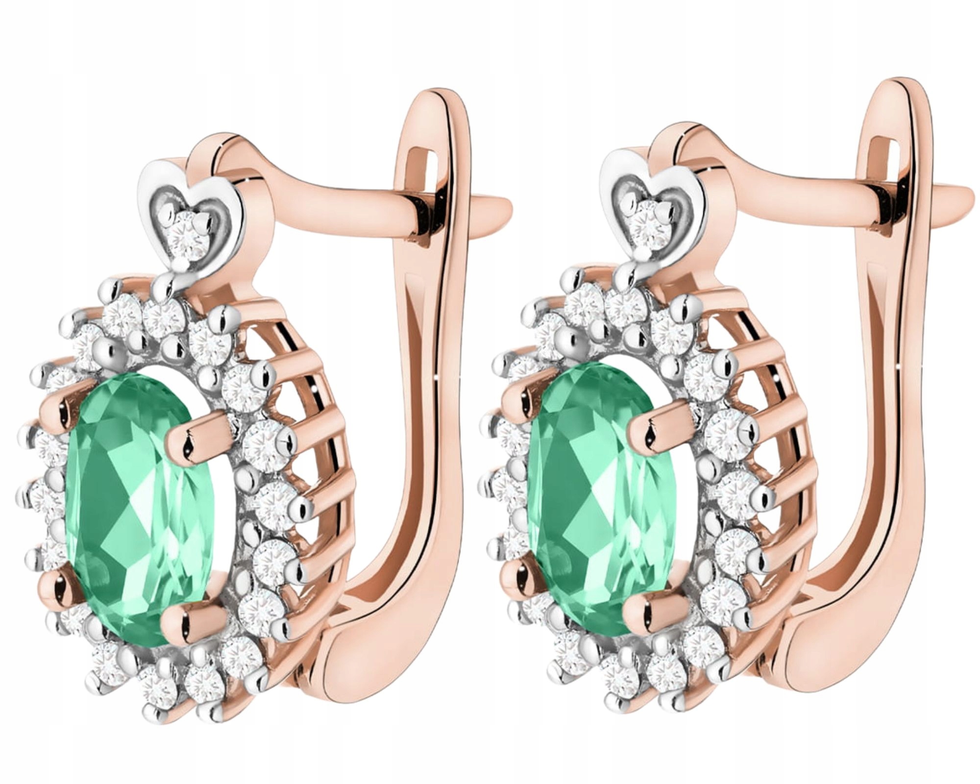 Růžové Zlato Náušnice Zelený Smaragd Brilianty Diamanty Zlato 585 Dárek