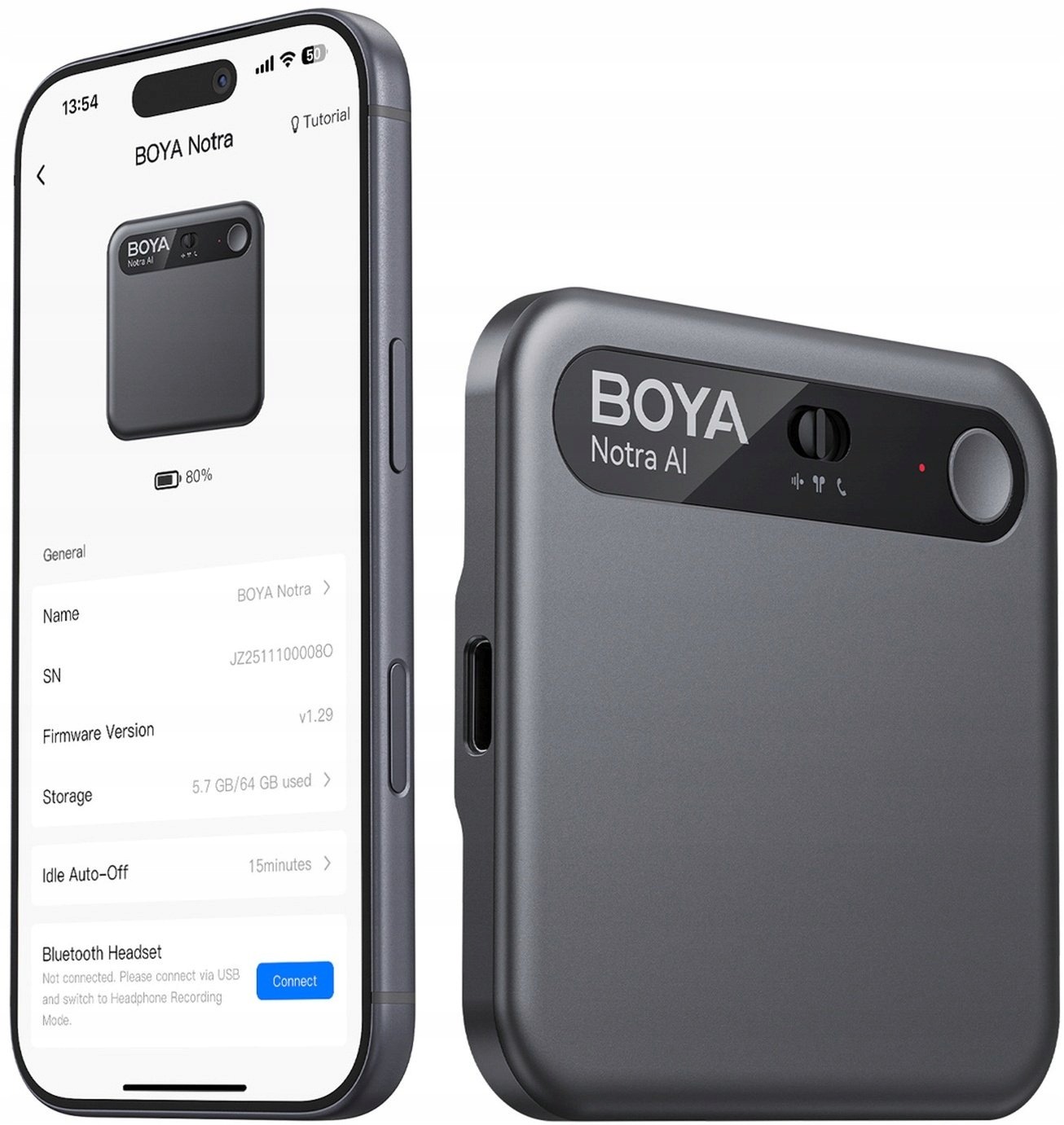 Dyktafon Cyfrowy Boya Notra Ai Transkrypcja Rejestrator Głosu 64GB Bt Usb-c