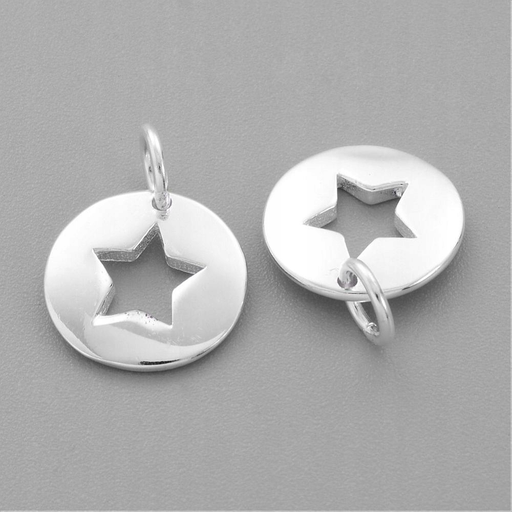 Stříbro 925 Přívěsky, Charms, Hvězda, Ploché, 14.5 x 11 mm, 1 Ks