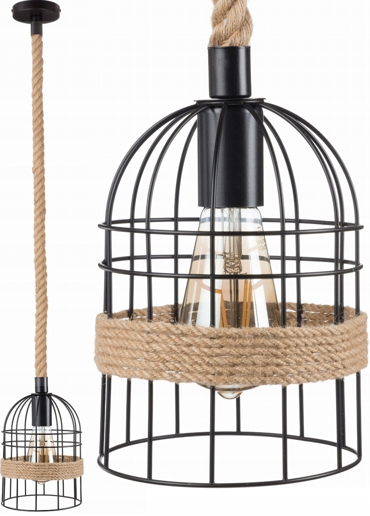 

Lampa wisząca jutowa metalowa Klatka boho