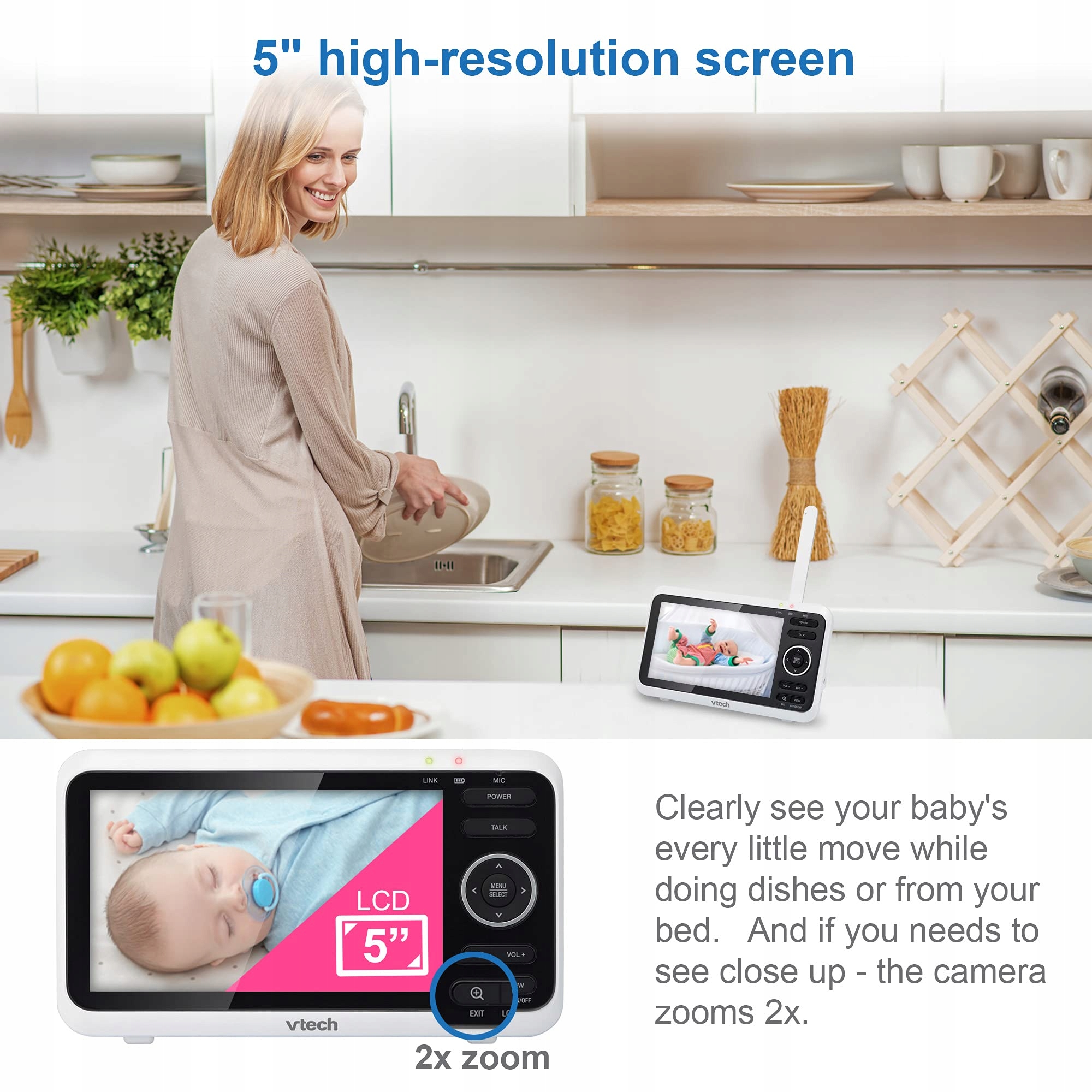 VTECH Babymonitor VM350 Kamera LCD Ekran Dźwięk Nocny Tryb Lullaby — miniatura 2