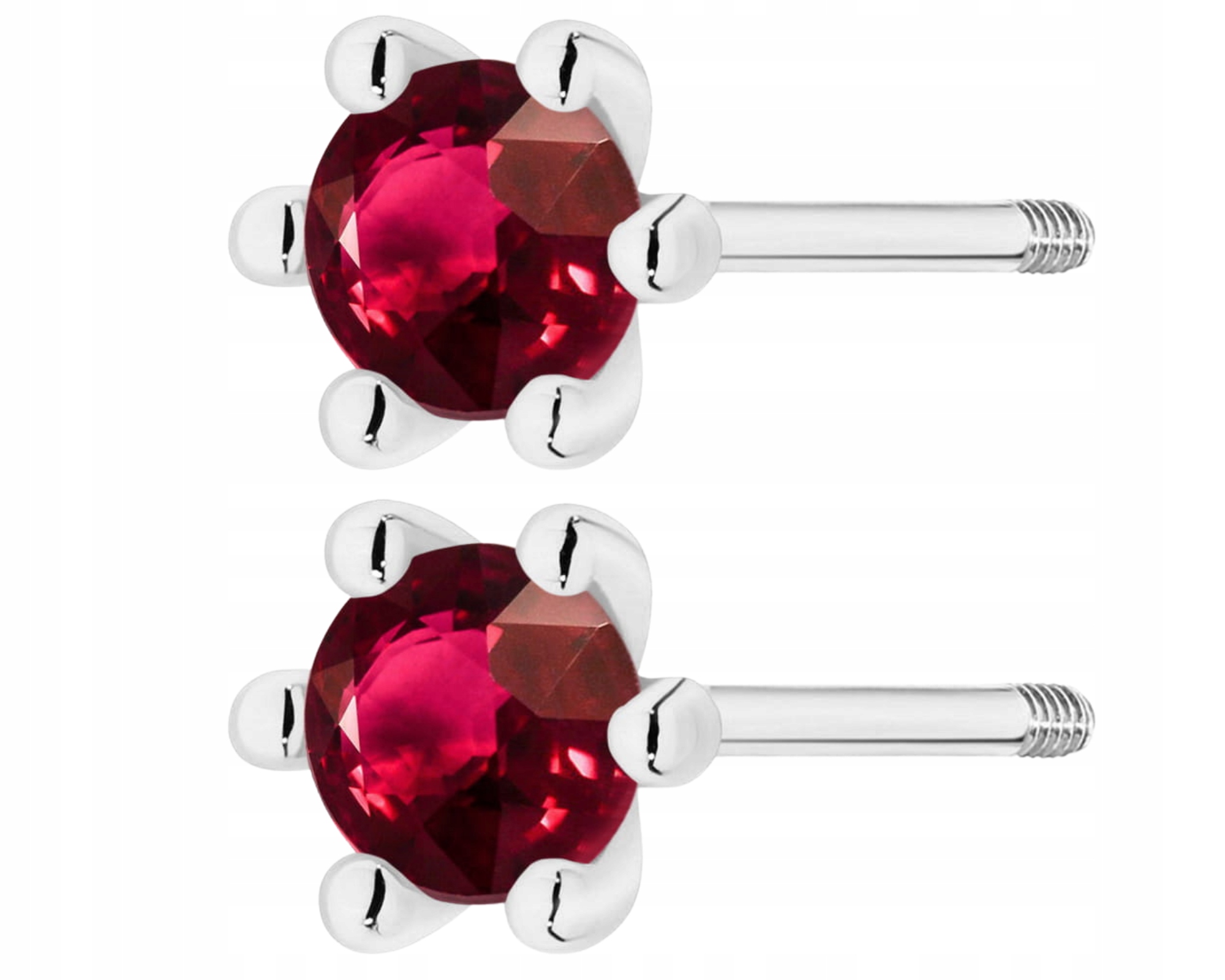 Bílé Zlato Náušnice Přírodní Kameny Červené Rubíny Šroubovací Tyčinka